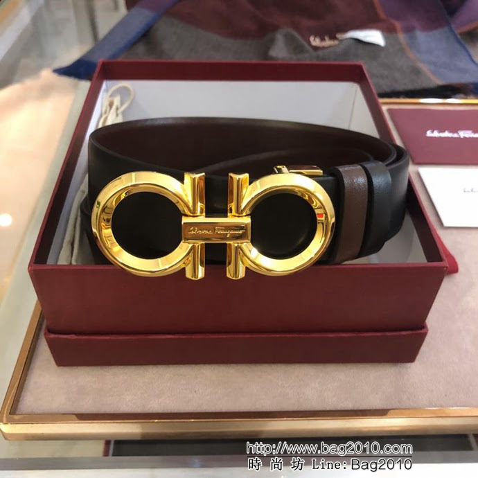 Ferragamo菲拉格慕 雙面進口頭層牛皮軟平紋 精鋼扣 復古風格 男士皮帶  xfp1169